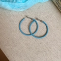 Detailed view of large minimalist blue metallic hoop earrings on textured fabric - 25# Silver Earring Post - Silver Blue - 4cm