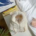 Bufanda con capucha de oso en felpa suave color blanco crema para mujeres y niños - Blanco Roto