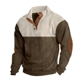Heren corduroy sweatshirt met kleurblok design, retro knopen en contrasterende elleboogstukken - S / Donkerbruin