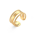 Detail of 18K gold plated stainless steel multi-layer ring with twisted rope and smooth band - Multi-Layer Wide Hollow Open Ring