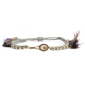 Detail of adjustable woven bracelet with tennis racket charm and colorful zircon accents - Tennis Racket + Copper Beads Colored Rope