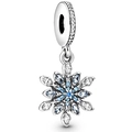 Silver snowflake pendant charm with blue and clear sparkling crystals for jewelry - Blue Snowflake Shape Pendant (#22)