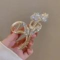 Golden tulip hair claw clip with rhinestones and pearl detail for elegant hairstyles - Gold Tulip