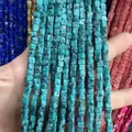 Perles turquoises carrées avec veines noires pour accessoires de bijoux DIY - 4x4mm (Environ 38cm Fil) / Sésame Bleu Lac