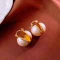 Retro style gold round earrings featuring large ivory pearls on luxury brown velvet - Elegant Large Pearl Style (3# White-Elegant Pearl Ear Buckle)