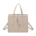 Minimalistische cremefarbene quadratische Tragetasche aus glattem PU-Leder mit Quaste - Khaki