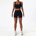 Ensemble de yoga noir deux pièces avec brassière col U et short de fitness taille haute - 10/M / Short à Double Épaule Noir Premium