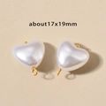 Pair of heart-shaped faux pearl pendants with gold stainless steel rings, 17x19mm - 2# Heart (17x19mm) / Gold