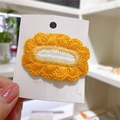 Handmade crochet hair clip in yellow and white, presented on a white card tag - 4# White Center Cloud Yellow