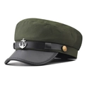 Dettaglio del cappello militare verde militare con fascia in pelle nera e ancora argento - M(56-58cm) / Verde Militare
