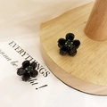 Pair of mini black camellia hair claws with dark green rhinestones in resin finish - 118 Black Rhinestone (1pc)