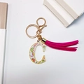 Fashionable paisley letter C keychain with pink tassel and gold hardware - Letter C (With Tassel)