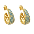 18k gold plated C-shaped hoop earrings with turquoise blue beads and butterfly backs - Turquoise