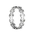 Detailed macro shot of vintage silver steel ring with traditional Chinese coin pattern - US 8 / Silver