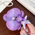 Purple orchid flower hair claw clip with starfish accent and white pearl detail - 5876 Starfish Phalaenopsis Hair Clip-Purple