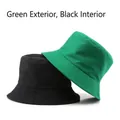 Double-sided reversible bucket hat in green and black colors with cotton fabric texture - Green Outside Black Inside (Reversible)