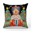 Vierkante linnen kussensloop met notenkraker soldaat en kerstbomen voor de feestdagen - Rood en Blauw Uniform Notenkraker Zwarte Achtergrond