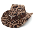 Cappello da cowboy vintage leopardato con cinturino in pelle e stemma con testa di toro - M (56-58cm) / Corona a Cuore Marrone Chiaro
