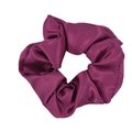 Detail showing the glossy texture and soft folds of the fuchsia satin fabric scrunchie - Fuschia
