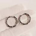 Minimalist silver bamboo texture hoop earrings in high-polished brass plating - White Gold