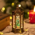 Vintage bronze Christmas water lantern with ornate festive tree and warm bokeh lights - Vintage Hexagonal Tree with Gift Boxes