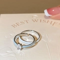 Two-piece set of adjustable silver rings with light blue and white enamel and zircon - Blue-White (Two-Piece Set)