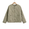 Chaqueta acolchada informal para mujer verde salvia con cuello redondo y cremallera - XS / Caqui