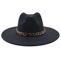 Detail of wide brim black felt fedora featuring a rose gold acrylic chain link - Adult (57-60cm) / Dark Grey (Acrylic)