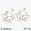 Minimalist silver C-shaped stainless steel earrings with white pearl inlay 22x8mm - 22*8mm / Steel