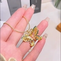 Gold butterfly pendant necklace with colorful enamel wings and hollow cutout design - Butterfly Style (LI358)