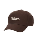 Dunkelbraune Baseballkappe aus Baumwolle mit weißem Vintage-Stick und gebogenem Rand - Kaffeebraun