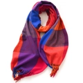 Elegant plaid scarf with red, blue, and orange stripes and fringe for women - 180cm / Deep Rose Red
