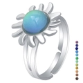 Silver adjustable sunflower mood ring with color-changing gemstone on white background - 1046 Sun Rays