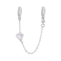 Cadena de seguridad en plata 925 con corazón de ópalo rosa para pulseras de abalorios - Cadena de Seguridad de Corazón Rosa (SCC2717)
