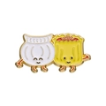 Cute cartoon enamel pin featuring a smiling shrimp dumpling and shumai holding hands - Dim Sum Friends Shrimp Dumpling