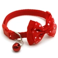 Polka dot red pet collar with bow and bell for cats and dogs with safety buckle - Red
