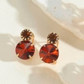 Elegant deep red faceted crystal earrings with gold metallic frame on white stone - Brown (ES2430-6) / Brown