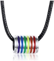 Detailed view of rainbow cylinder pendant with black braided rope and studio reflection - Black Leather Rope + Rainbow Pendant