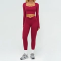 Completo yoga bordeaux da donna con leggings a vita a V e top a maniche lunghe - Taglia S / Top E Pantaloni / Top e Pantaloni / rosso ciliegia