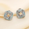 Elegant silver knot earrings with turquoise enamel and sparkling pave set diamonds - Rotating Knot Style (KE115088-K)