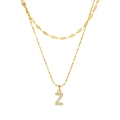 Double-layered gold stainless steel necklace with sparkling Z letter pendant and twisted chain - Gold-Letter Z