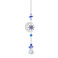 Blue evil eye sun catcher with crescent moon and crystal prism in silver metal finish - Moon Ornament