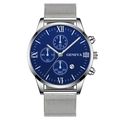 Fashionable men's chronograph watch with blue dial, silver mesh band, and Roman numerals - Blue Dial Silver Hands Silver Strap