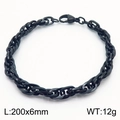 Black stainless steel woven chain bracelet, 200x6mm size, hip hop style for men and women - 6mm Rope Chain / 20cm / Black