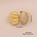 Adjustable gold plated copper ring with white zircon inlays and irregular geometric shape - Asymmetric Heart Style(5#)