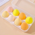 Set of 8 colorful teardrop makeup sponges in a clear storage box, latex-free soft foam - Transparent Box 8Pcs Set / Yellow Series