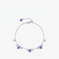 S925 sterling silver bracelet with purple drop pendants and adjustable sliding clasp - 925 Silver / 925 Sterling Silver