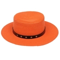 Orange flat top straw hat with a black leather band and silver star accents - Five-pointed Star Studded Band Style (301B)