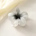 Gradient plumeria hair claw clip in black and white finish for elegant hairstyles - White with Grey Center [8cm Large]