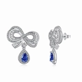S925 sterling silver bow earrings with pear-shaped blue zircon drop stones - 925 Silver / Blue Bowknot Drop Style (DY110237-S-W-BA)